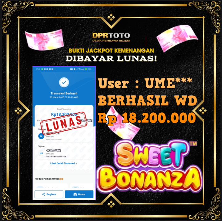 KEMENANGAN BESAR SWEET BONANZA WD 18.200.000 - LUNAS